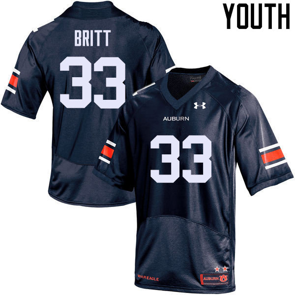 Auburn Tigers Youth K.J. Britt #33 Navy Under Armour Stitched College NCAA Authentic Football Jersey YNI7574YJ